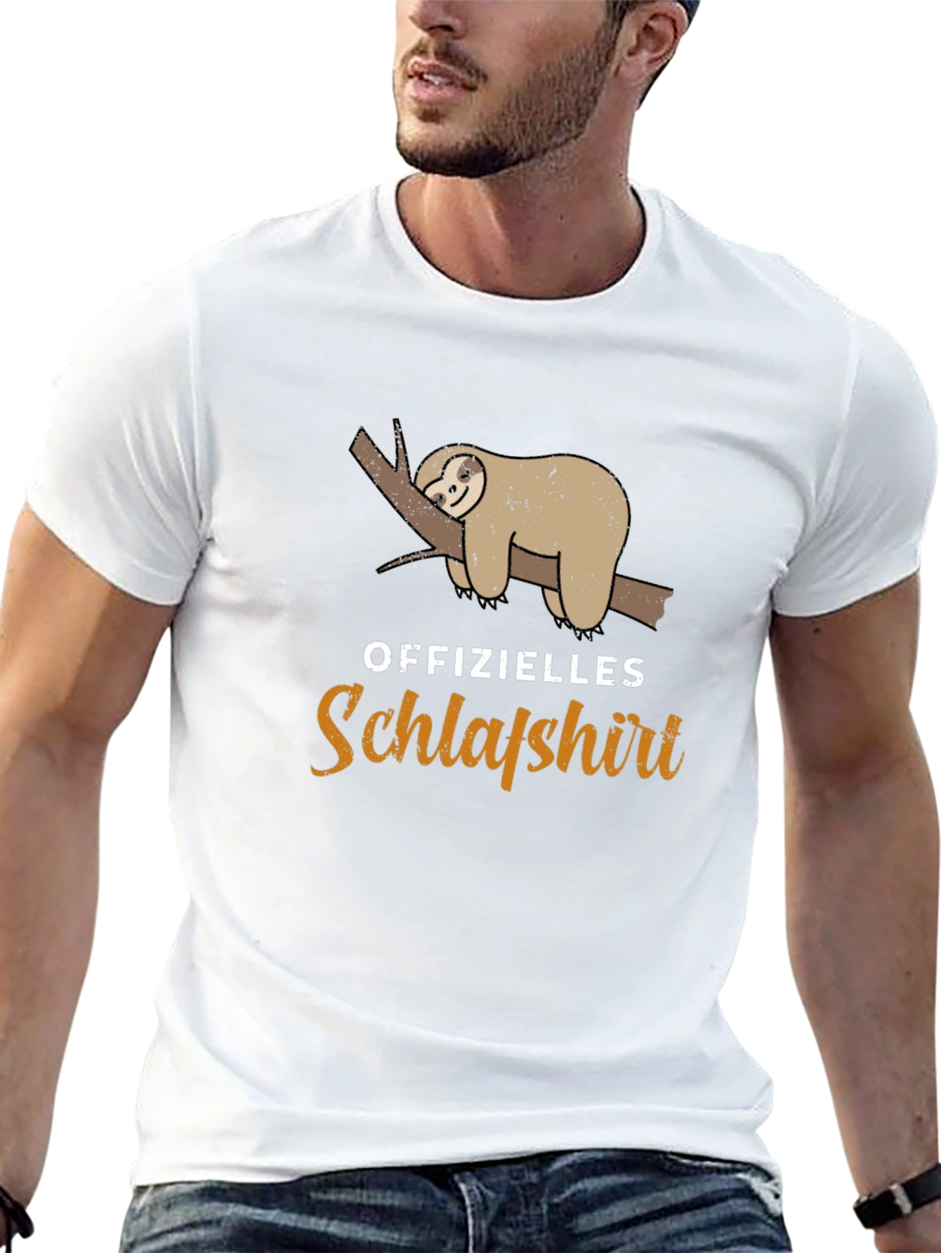 Mens Black Sloth Schlafshirt Sleep Shirt