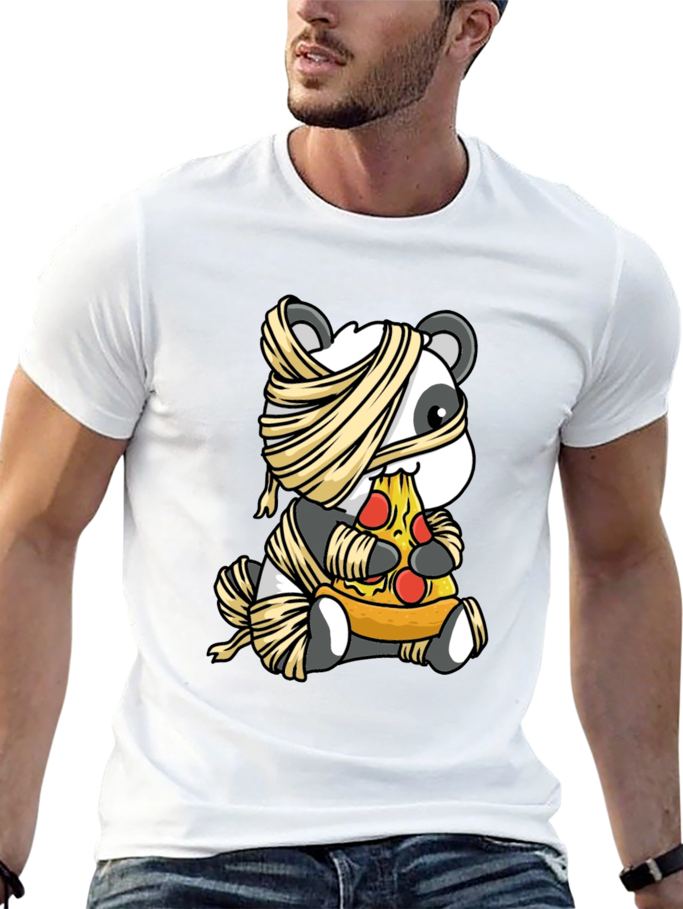 Mummy Panda Pizza T-Shirt - Halloween Fun