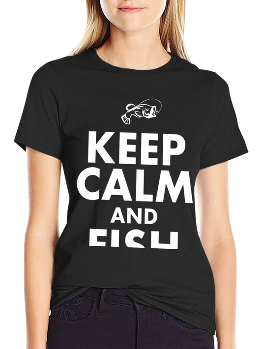 Keep Calm and Fish Black Graphic T-Shirt