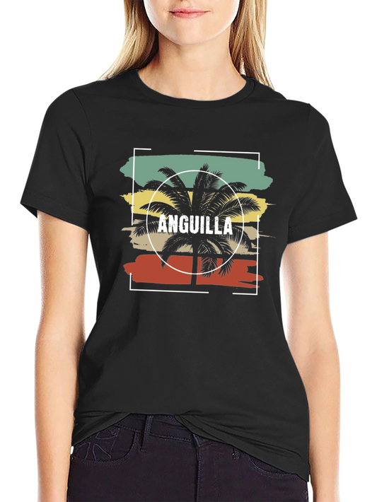 Anguilla Palm Tree Black T-Shirt - Island Vacation Vibes