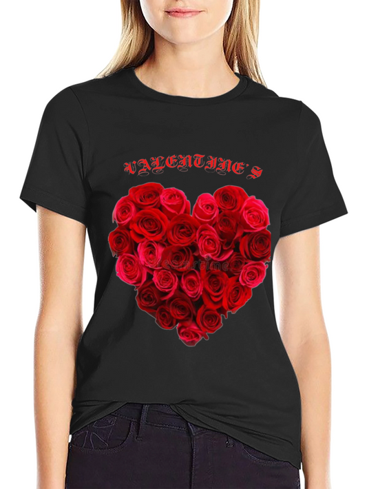 Valentines Rose Heart Graphic T-Shirt