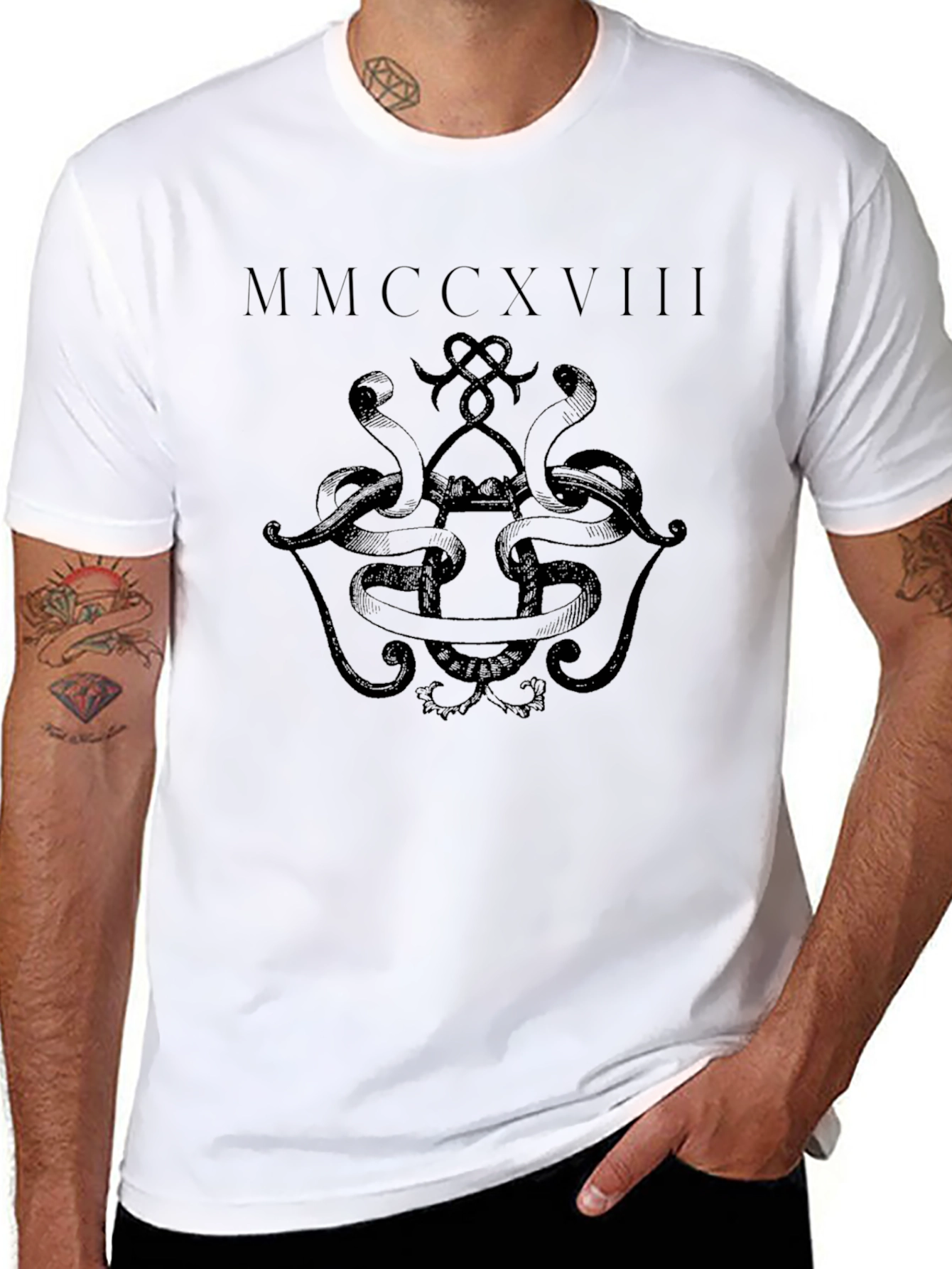 Mens Black Graphic T-Shirt - Snake Design