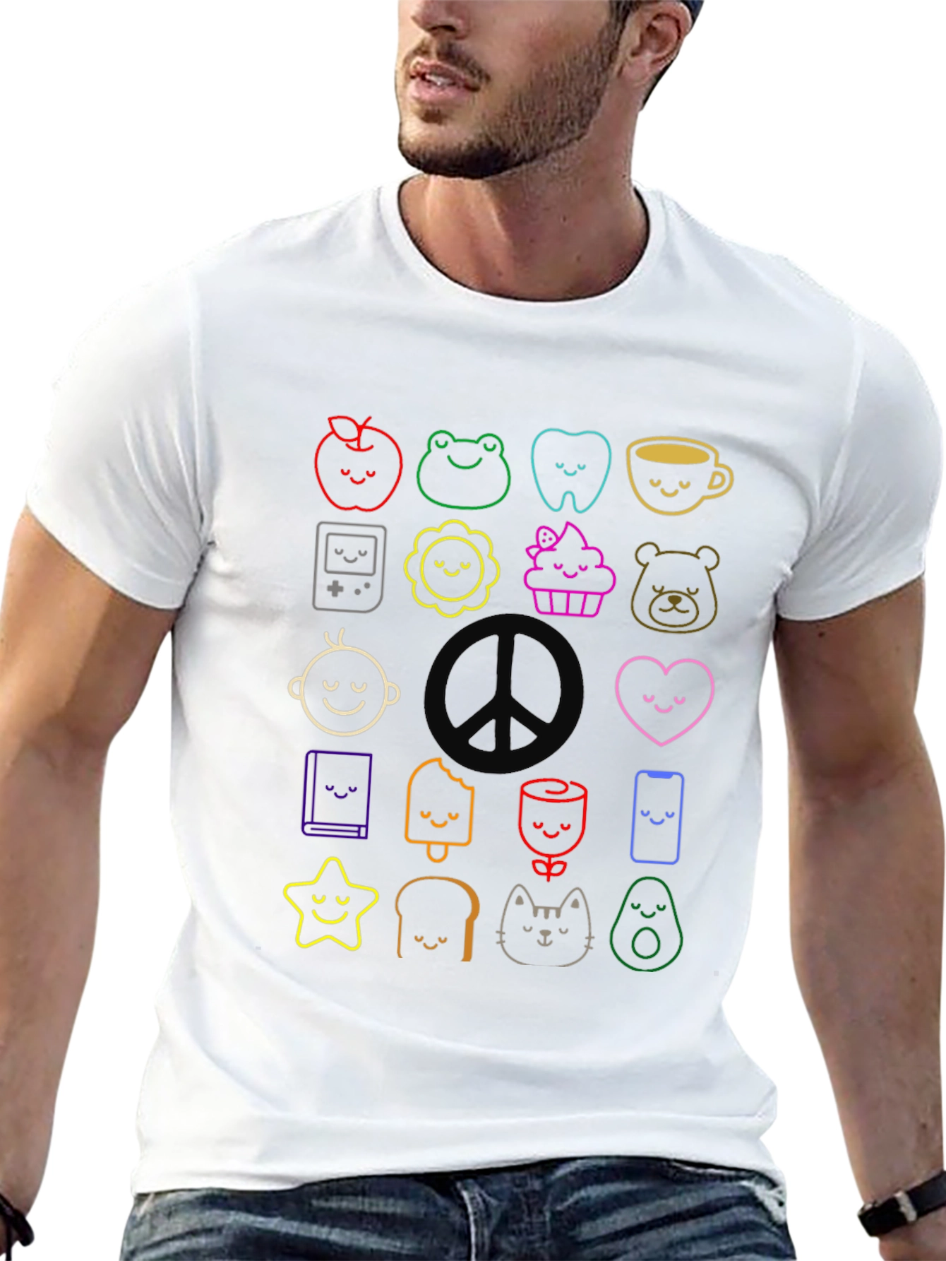 Cute Kawaii Doodle Print Black T-Shirt