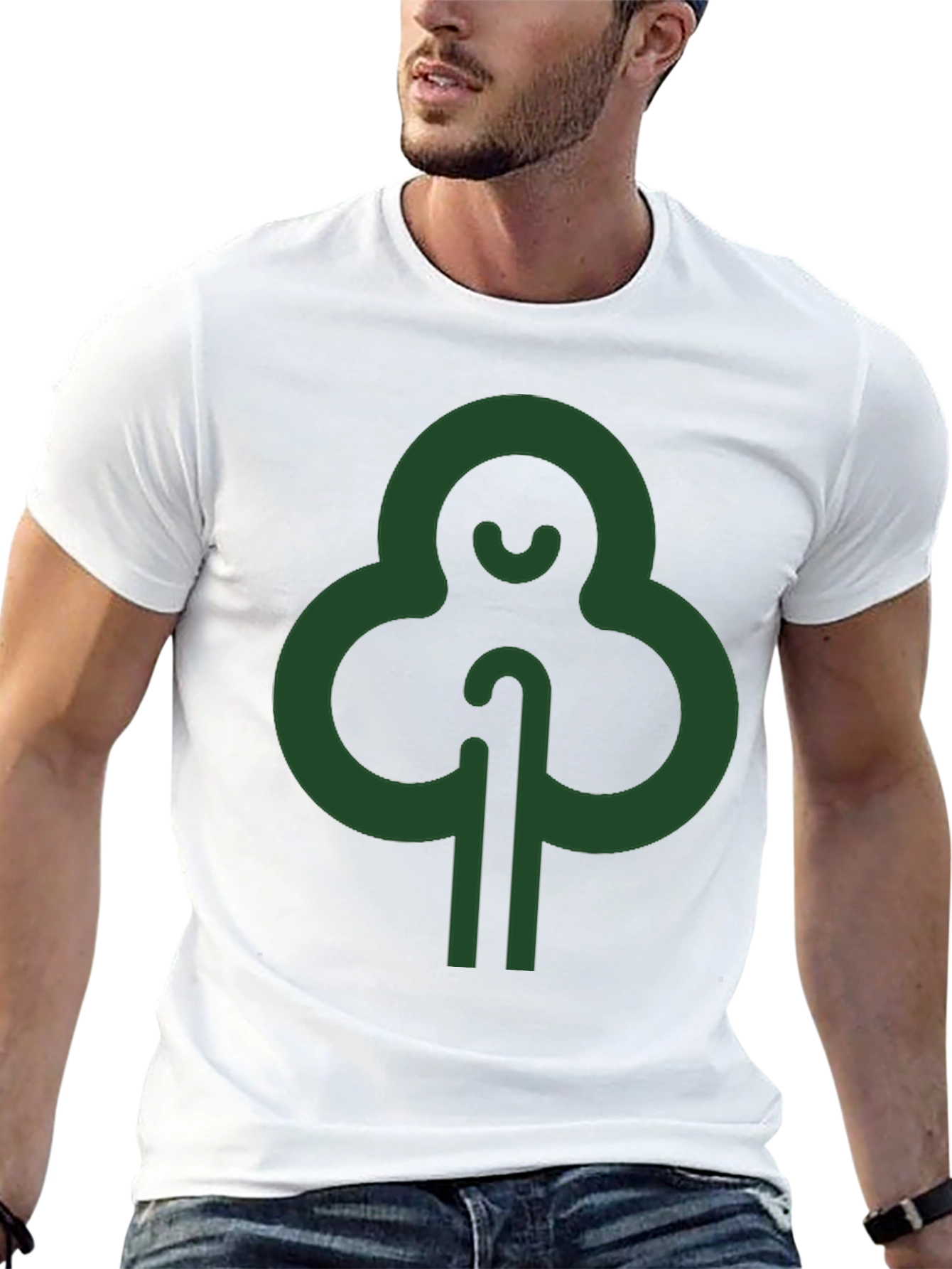 Modern Green Tree Graphic Black T-Shirt