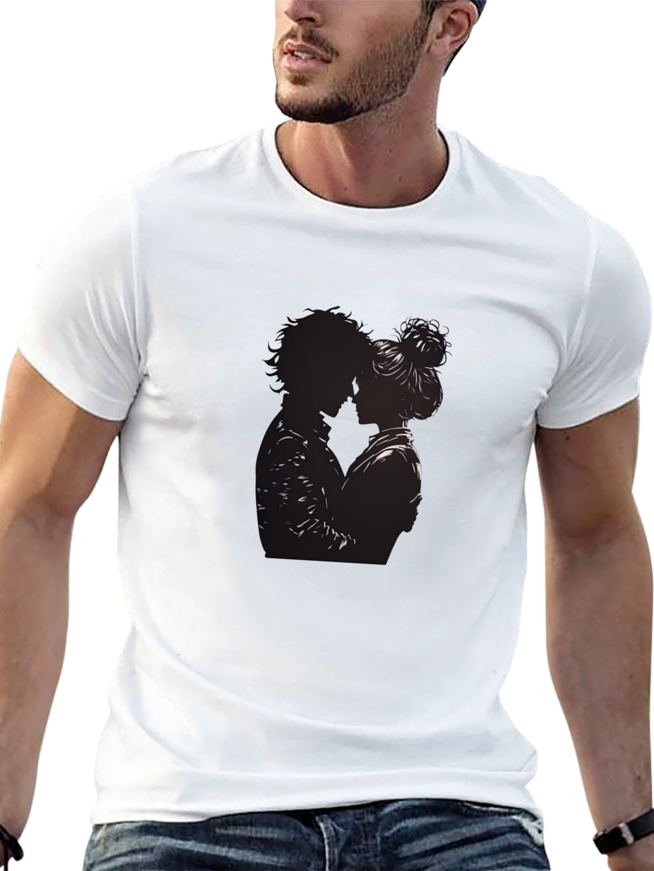Silhouette Couple Embrace Black T-Shirt