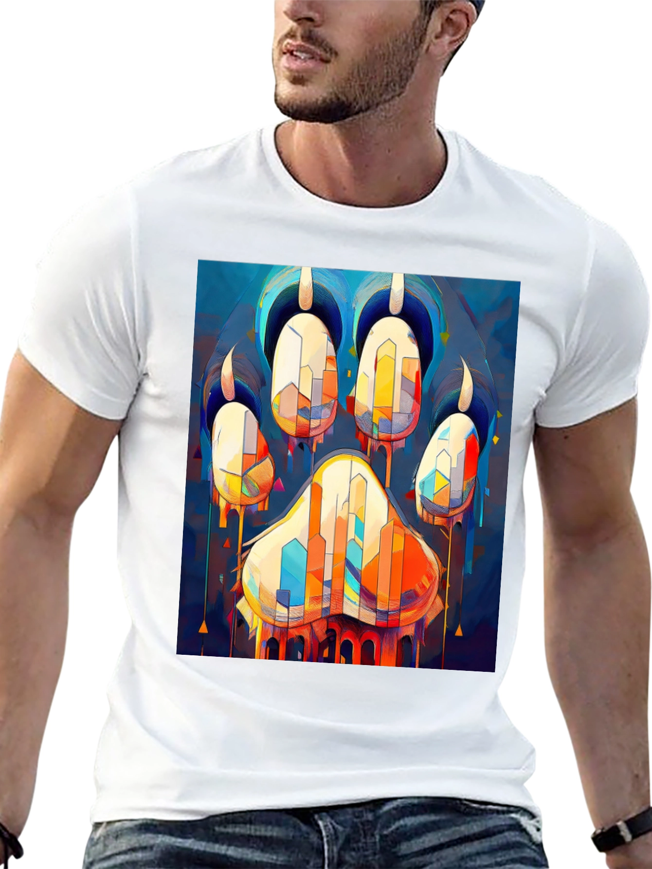 Abstract Paw Print Graphic Tee - Mens Black T-Shirt