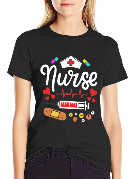 Nurse Graphic Print Black T-Shirt