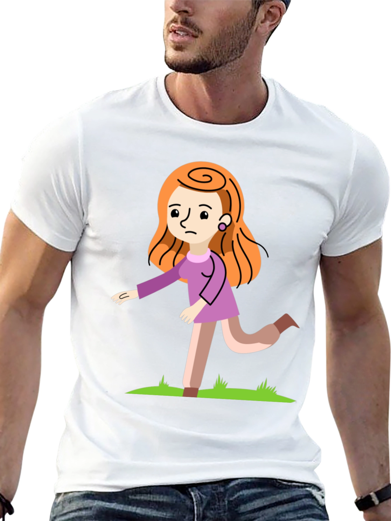 Cartoon Woman Graphic Print Black T-Shirt
