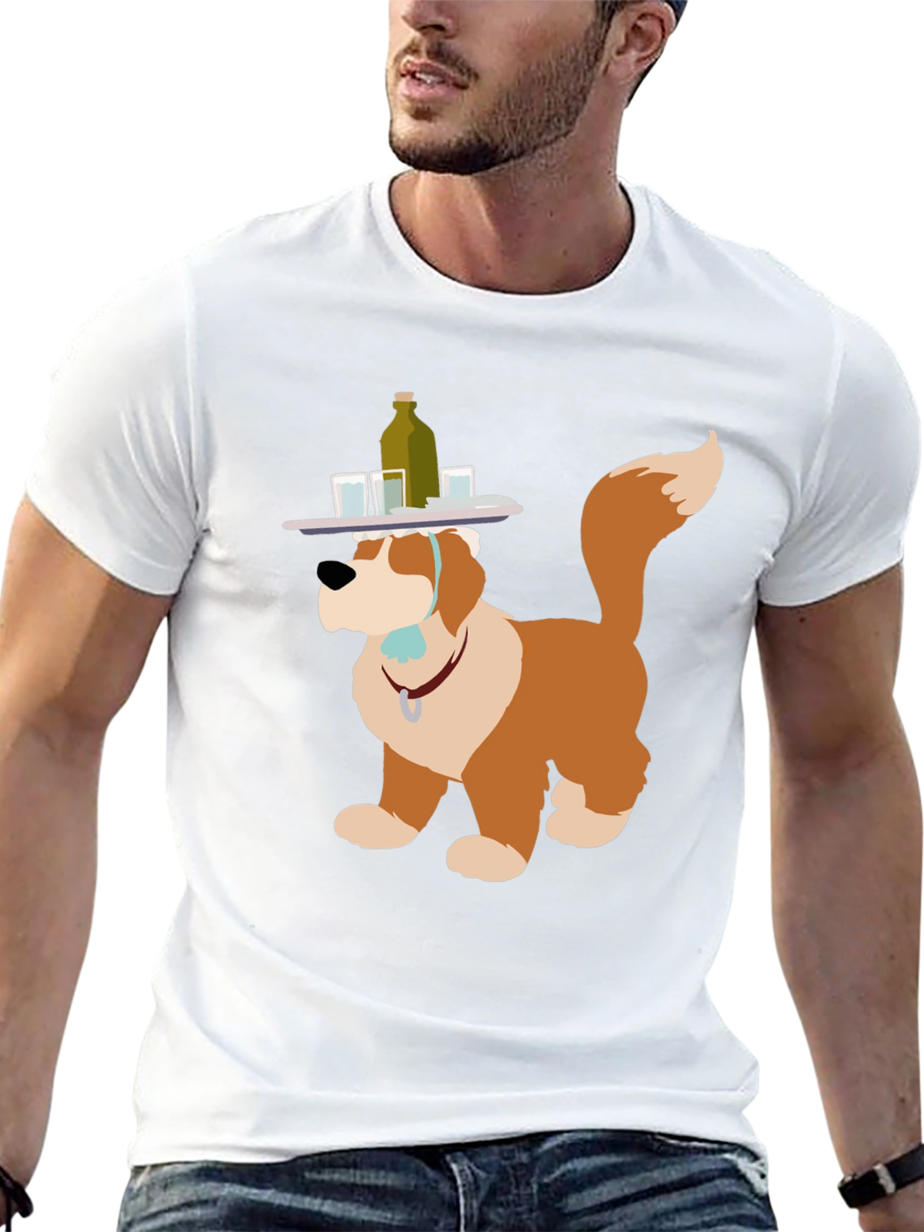 Saint Bernard Bartender Dog Graphic T-Shirt