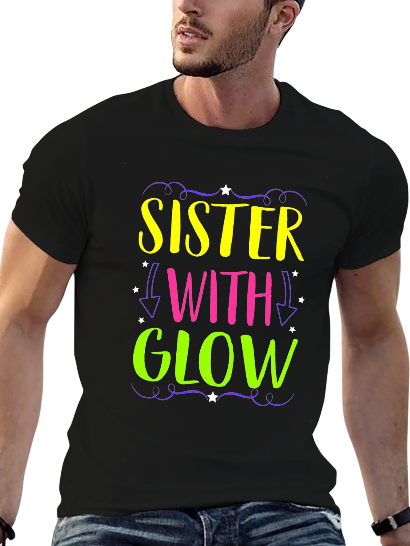 Sister with Glow Black T-Shirt