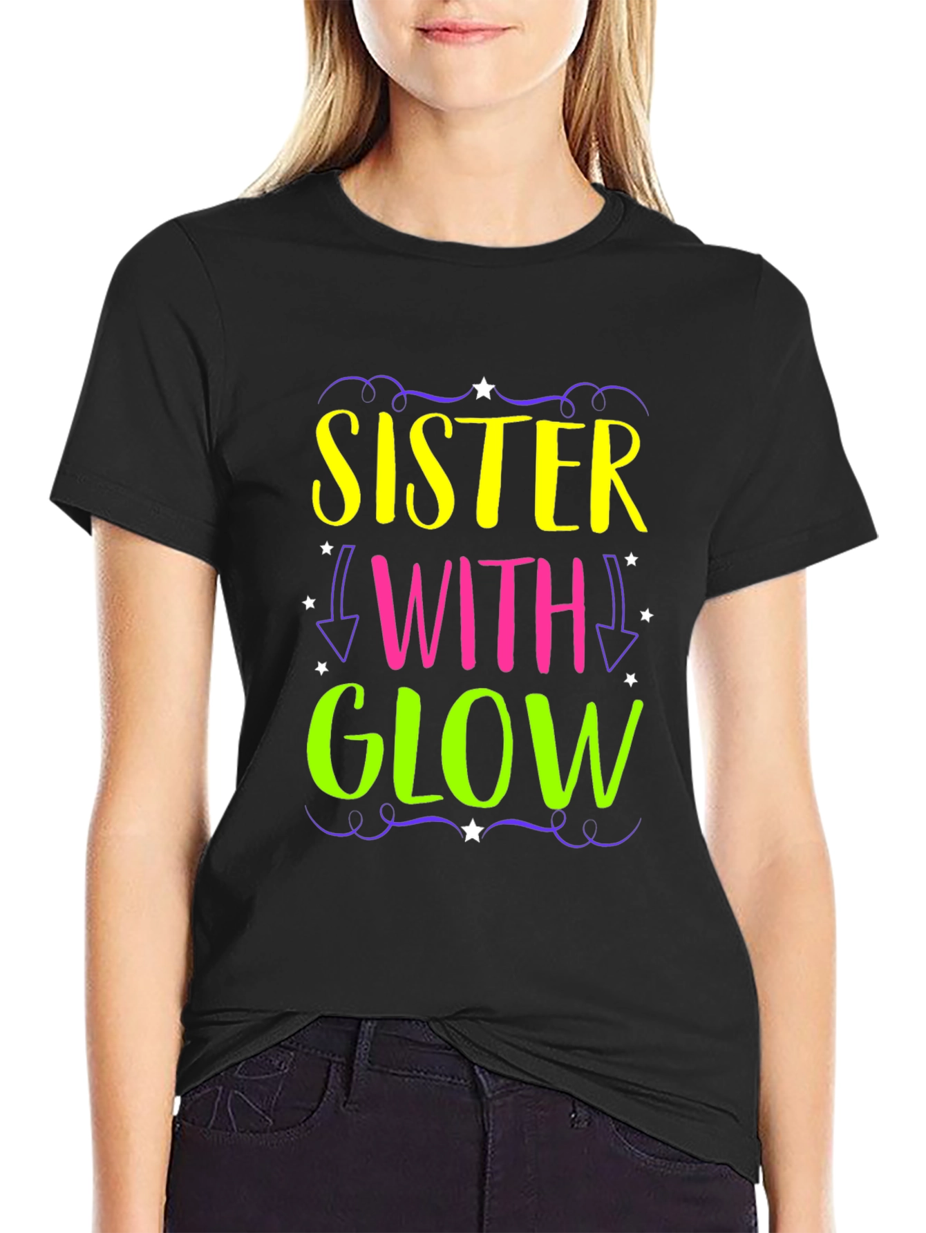 Sister with Glow Black T-Shirt