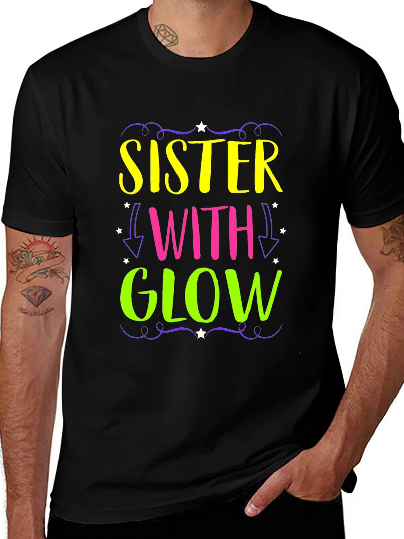 Sister with Glow Black T-Shirt
