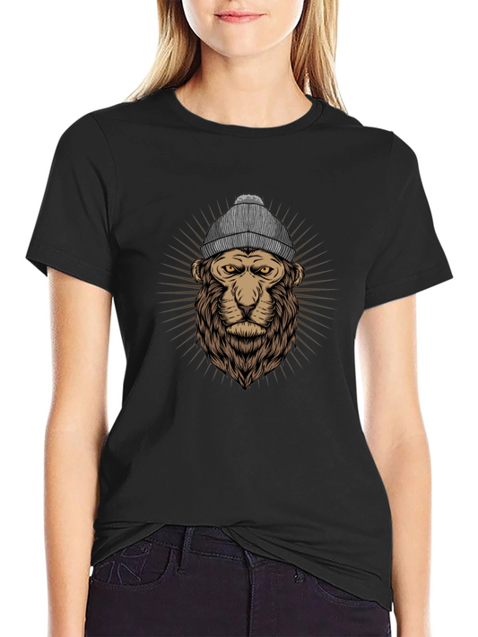 Lion in Beanie Graphic T-Shirt - Cool Streetwear