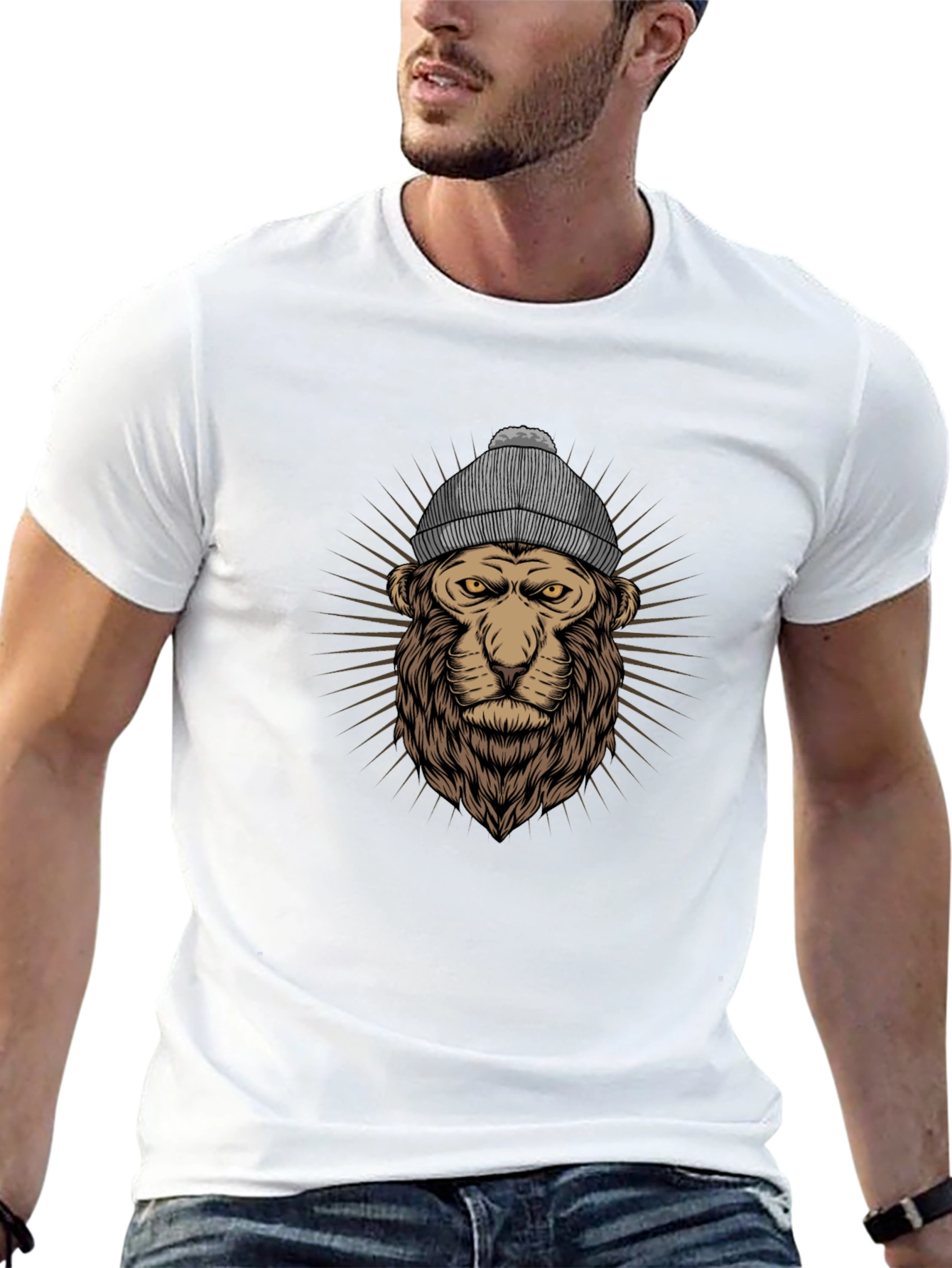Lion in Beanie Graphic T-Shirt - Cool Streetwear
