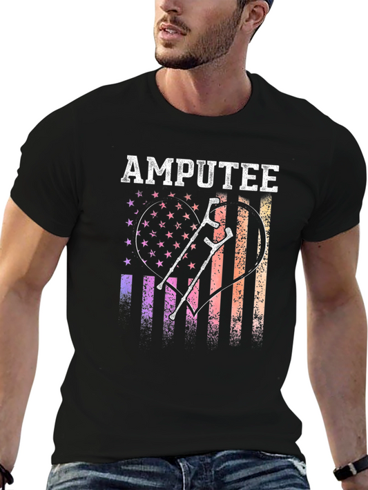 Amputee Pride T-Shirt American Flag Heart Crutches