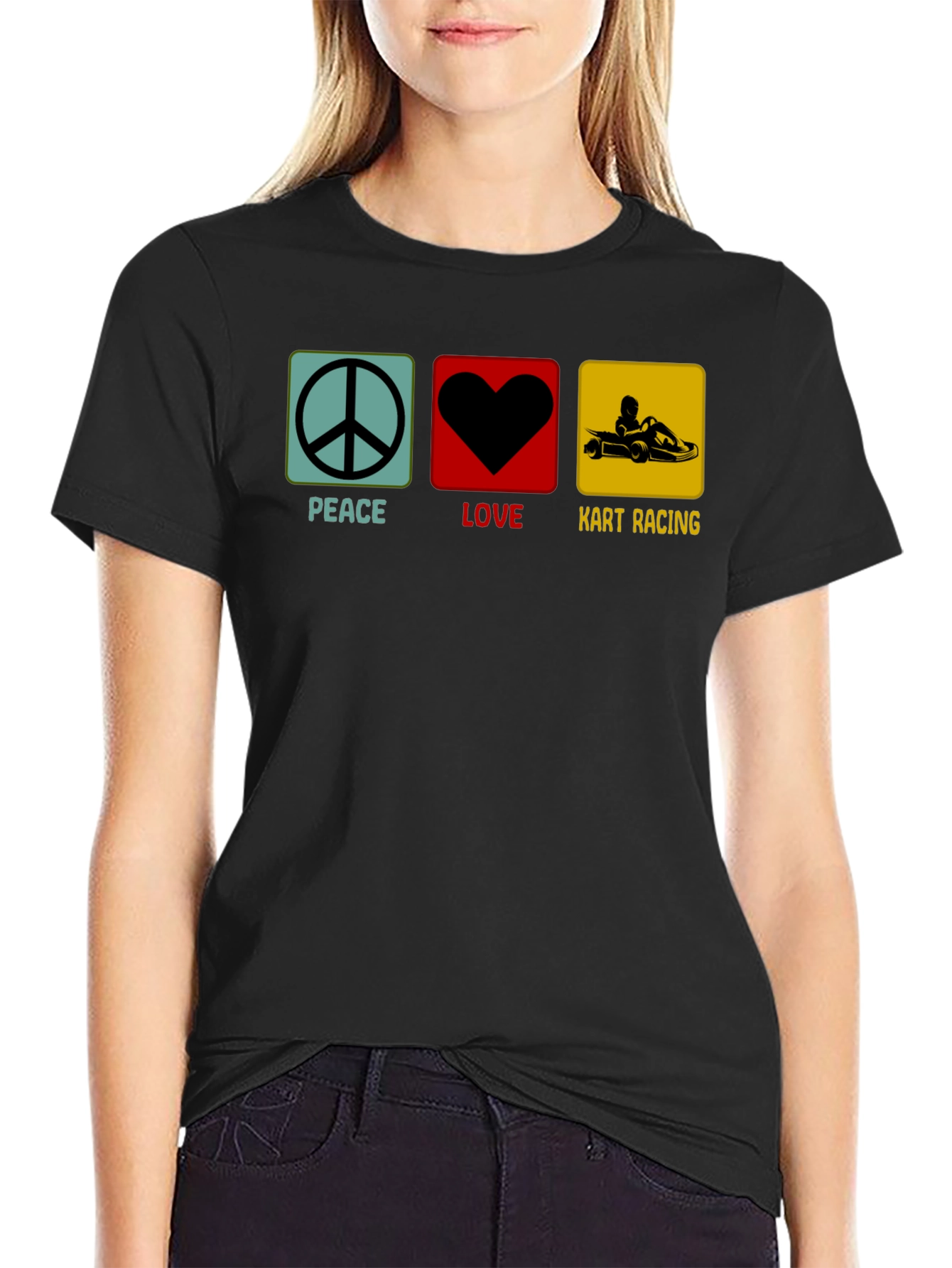 Peace Love Kart Racing Black T-Shirt