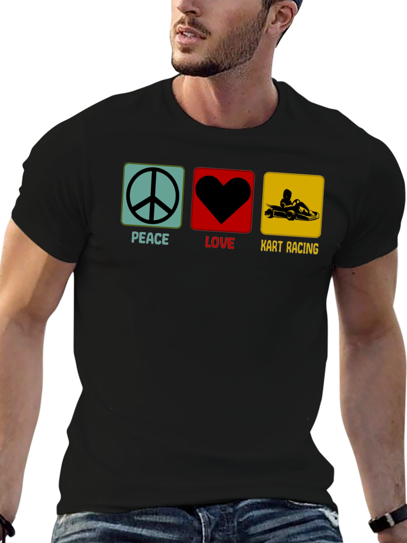 Peace Love Kart Racing Black T-Shirt