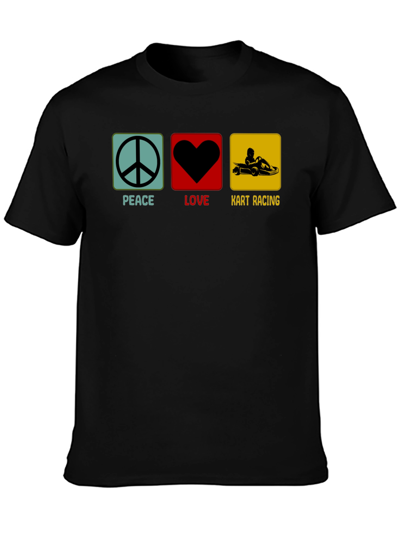 Peace Love Kart Racing Black T-Shirt