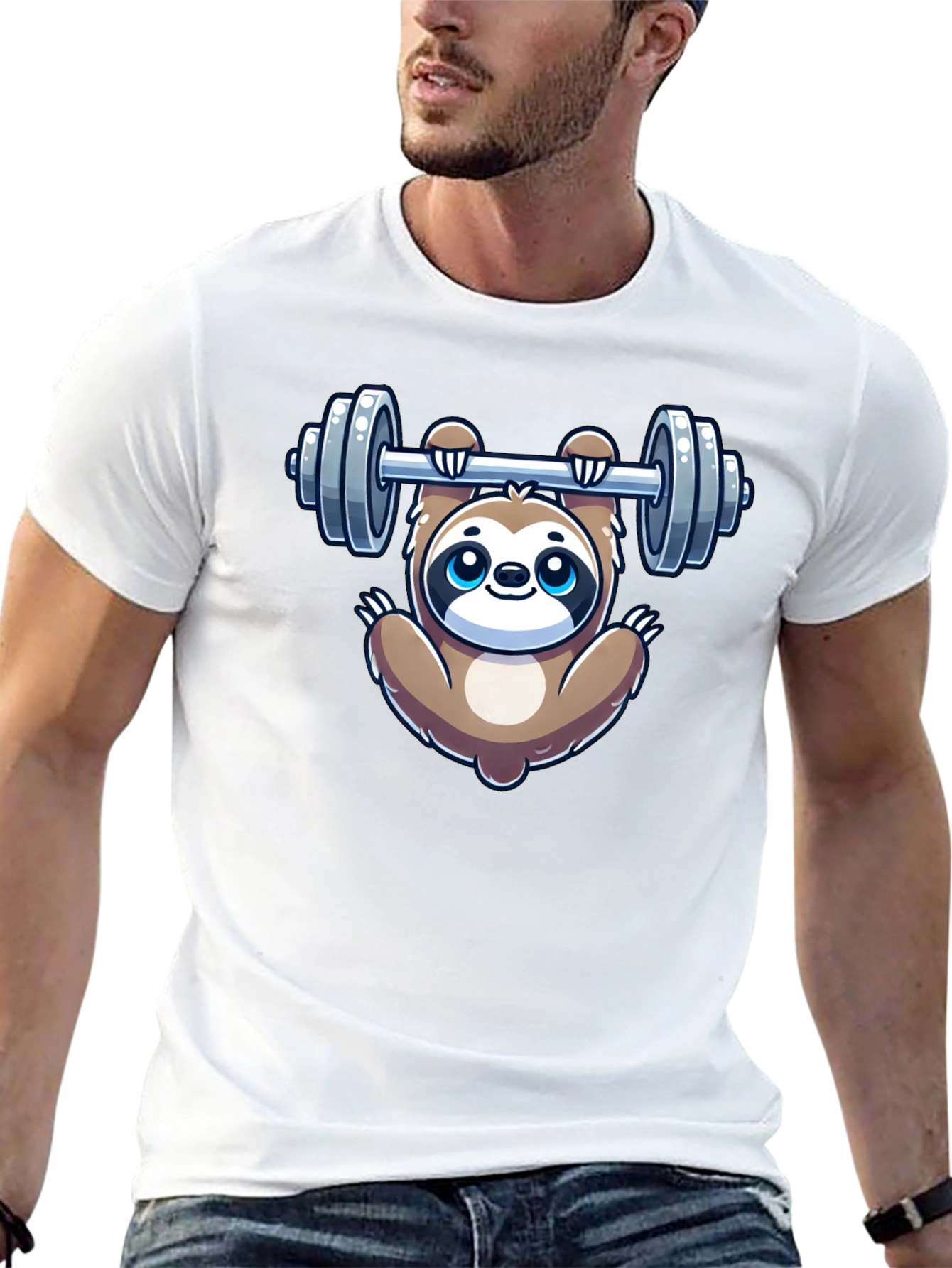 Sloth Lifting Weights Graphic Tee - Gym Humor