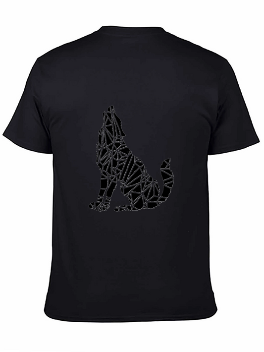 Geometric Wolf Graphic Print Black T-Shirt