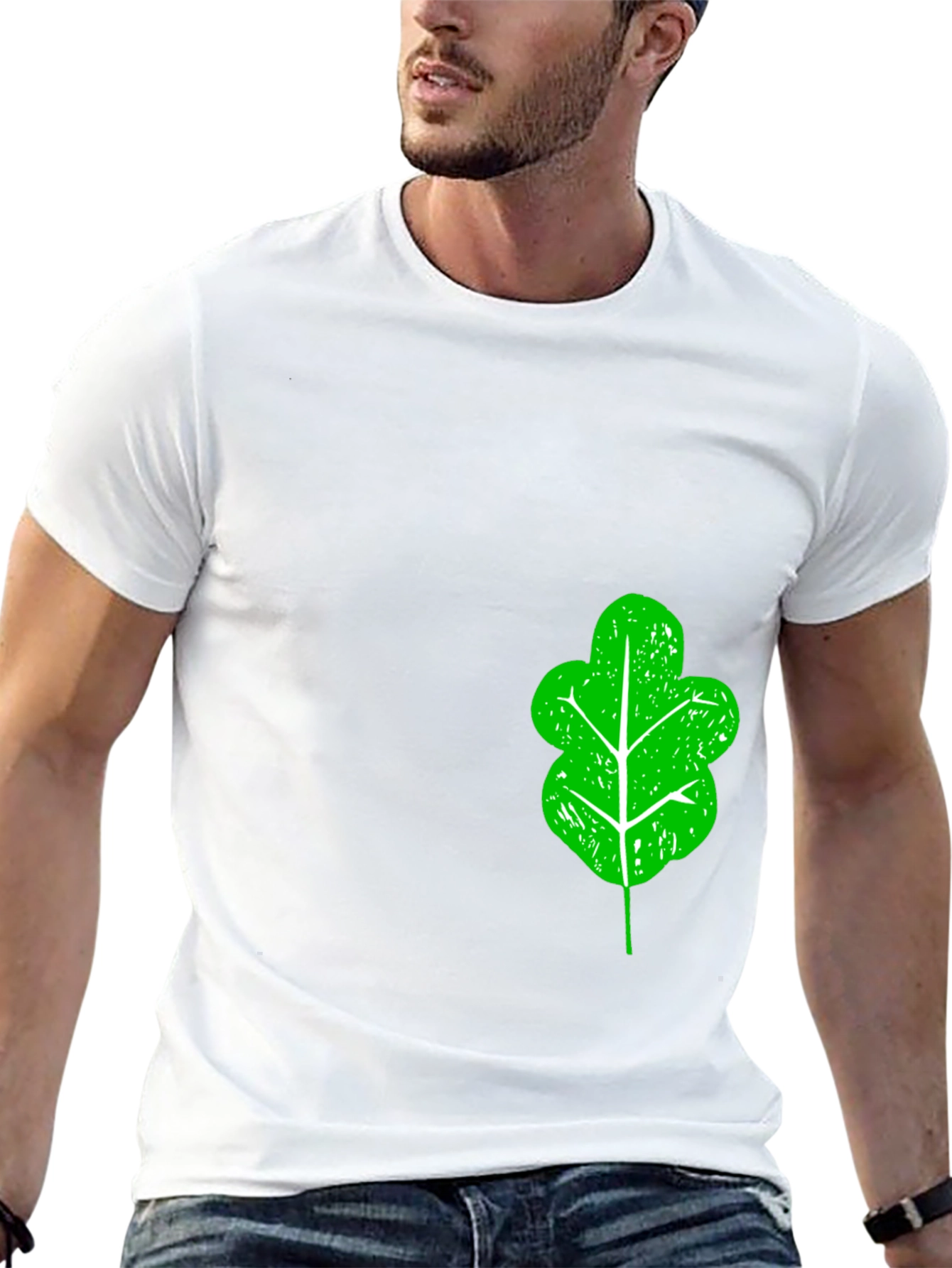 Green Leaf Graphic Black T-Shirt