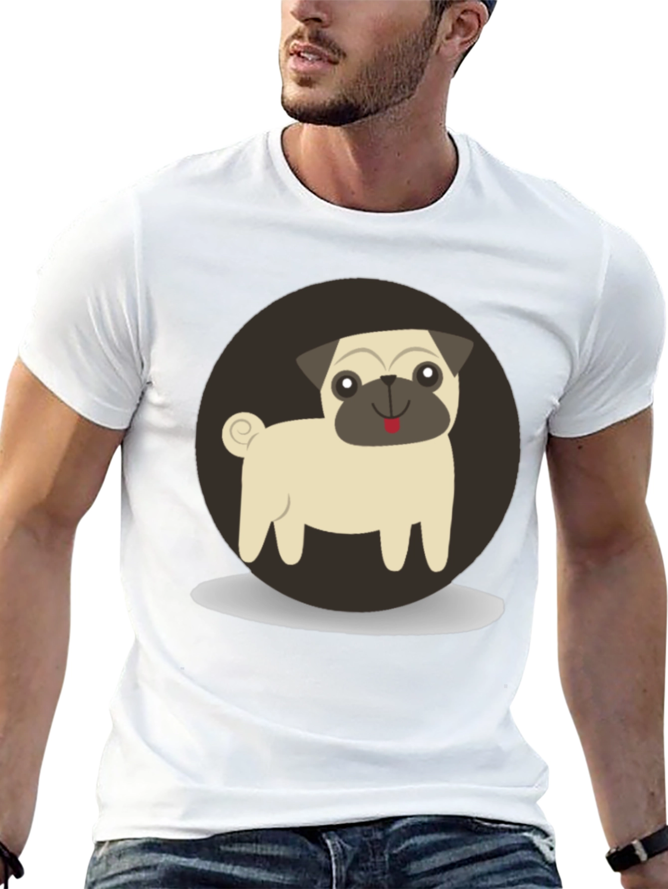 Cute Pug Graphic Tee - Black Cotton T-Shirt