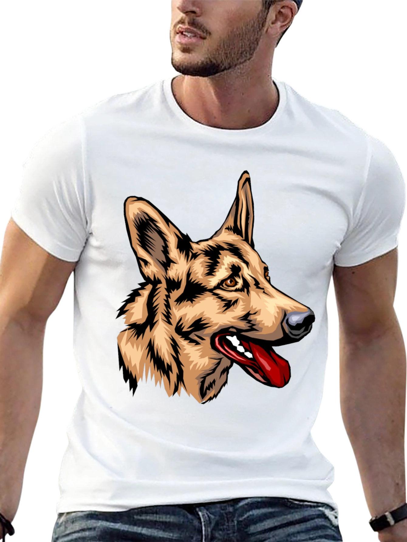 German Shepherd Graphic Print Black T-Shirt
