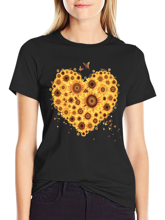 Sunflower Heart Graphic T-Shirt - Black