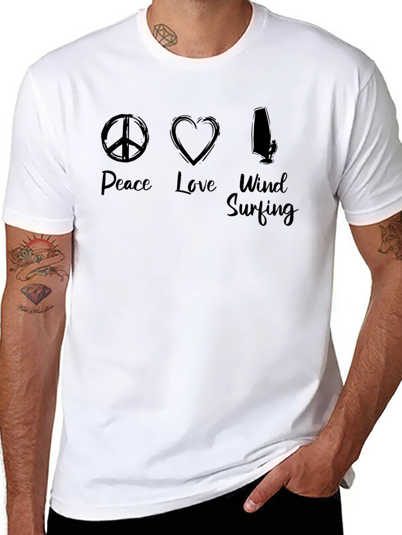 Peace Love Windsurfing Black T-Shirt