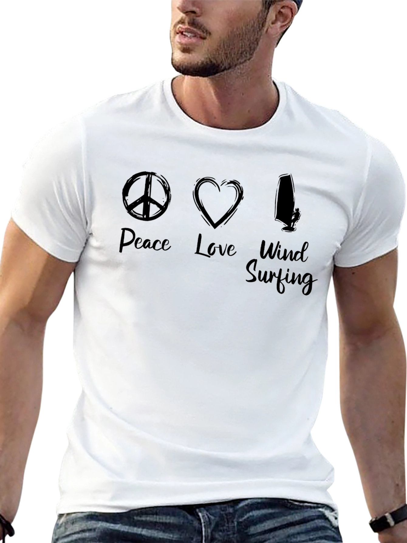 Peace Love Windsurfing Black T-Shirt