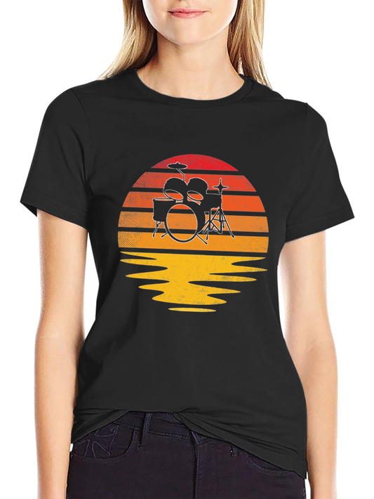 Sunset Drum Kit Graphic Tee - Music Lovers T-Shirt