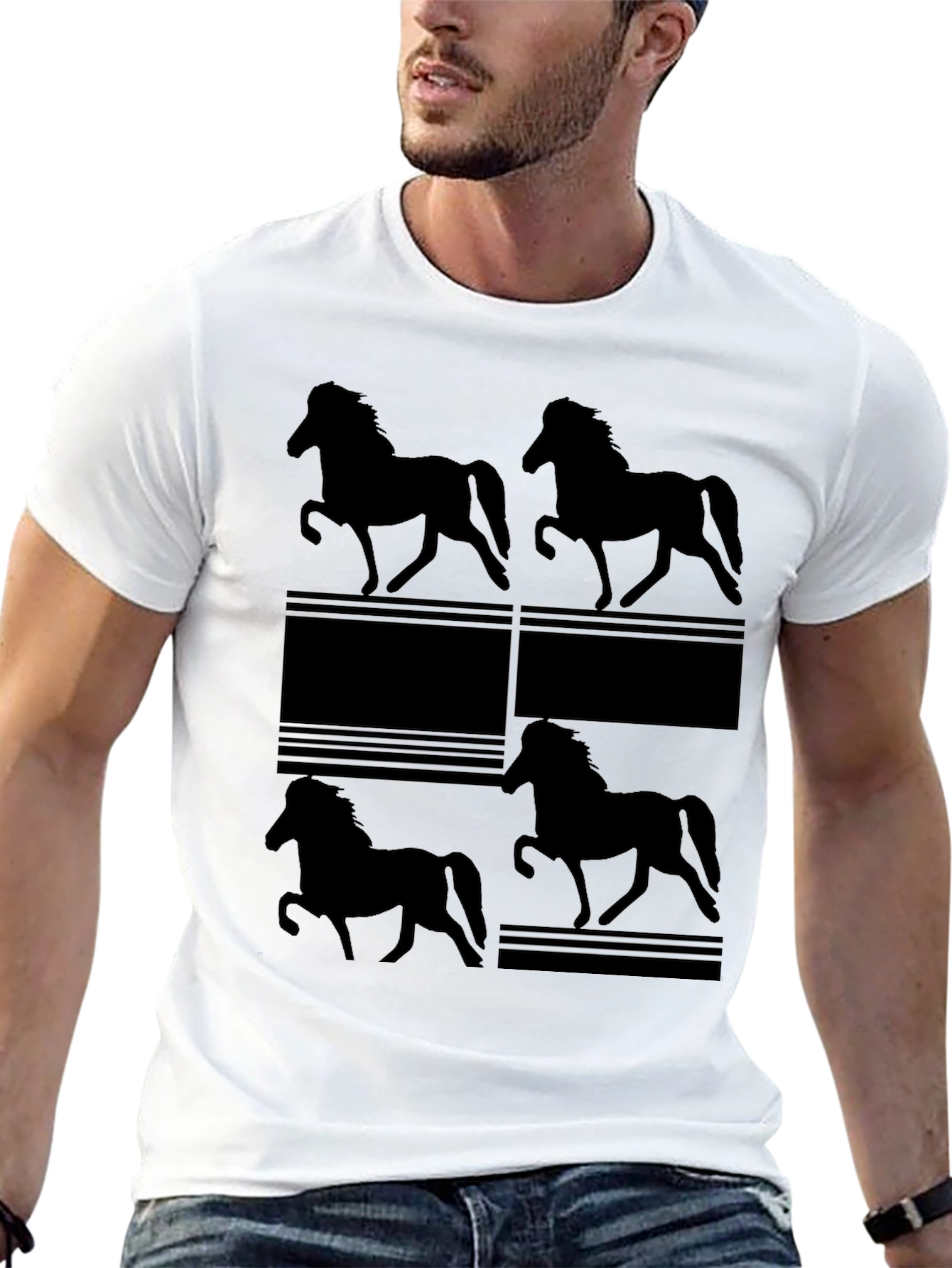 Horse Silhouette Print Black T-Shirt