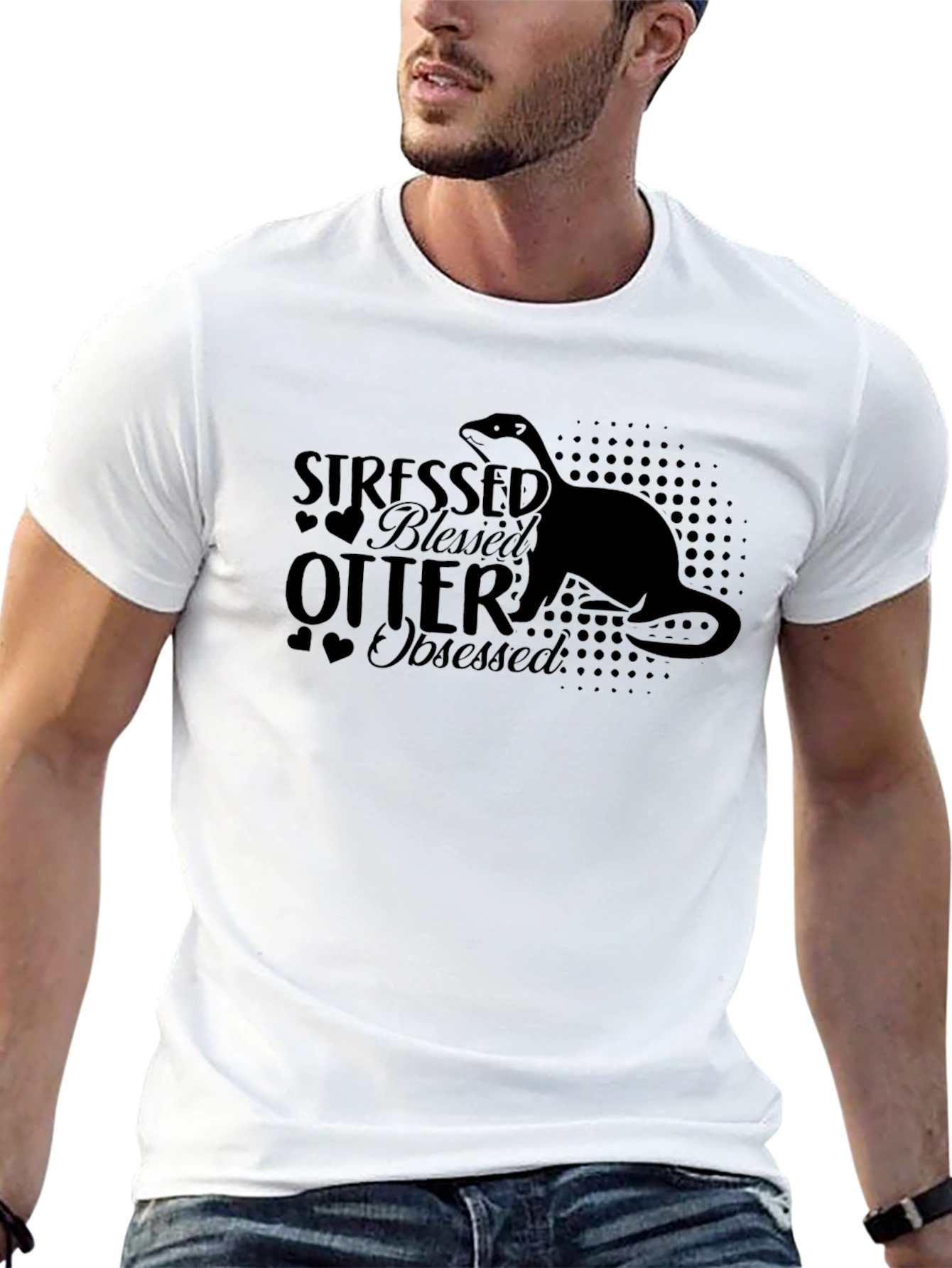 Stressed Blessed Otter Obsessed Black T-Shirt