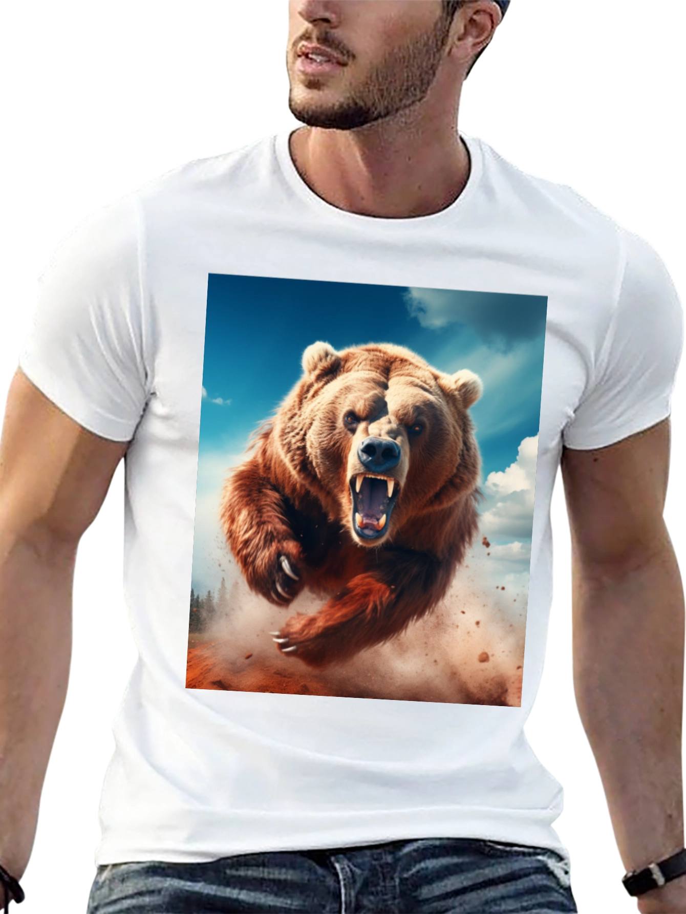 Roaring Bear Graphic Tee - Black Cotton Comfort