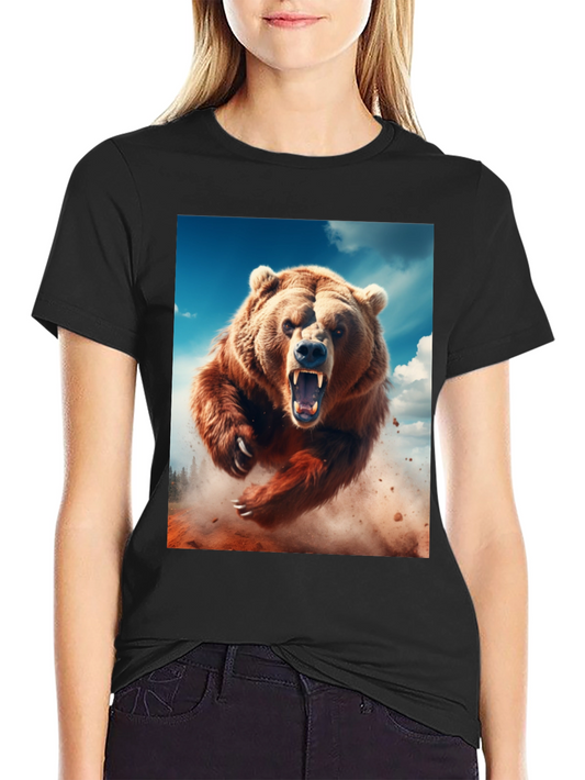 Roaring Bear Graphic Tee - Black Cotton Comfort