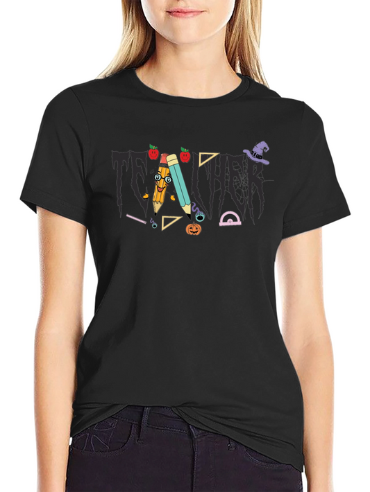 Teacher Halloween Themed Black T-Shirt