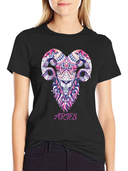 Aries Zodiac Ram Graphic Black T-Shirt
