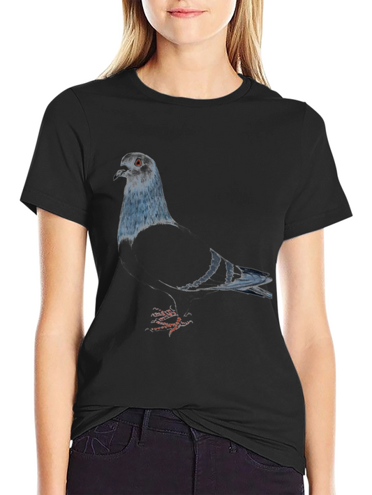 Pigeon Graphic Tee - Sleek Black Bird Lover Shirt