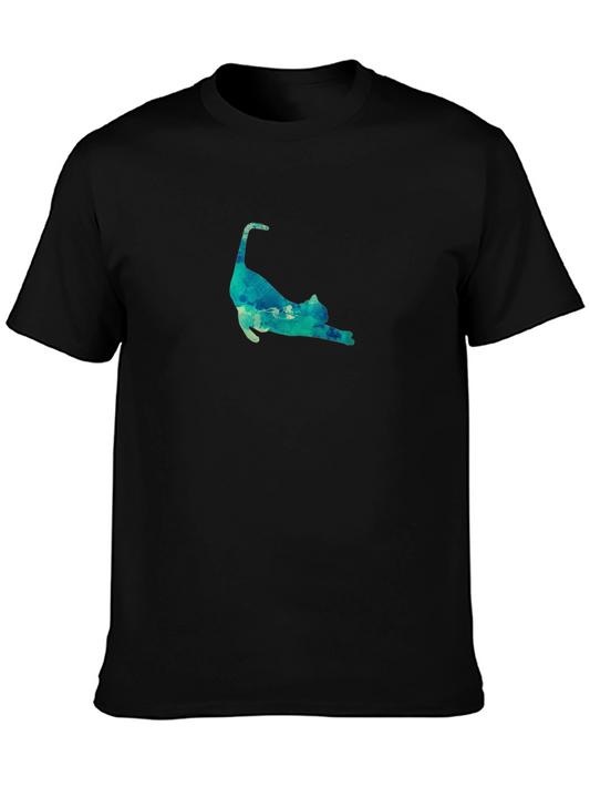 Blue Watercolor Cat T-Shirt - Black