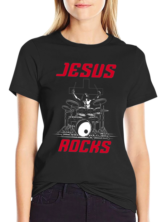 Jesus Rocks Drummer Graphic T-Shirt