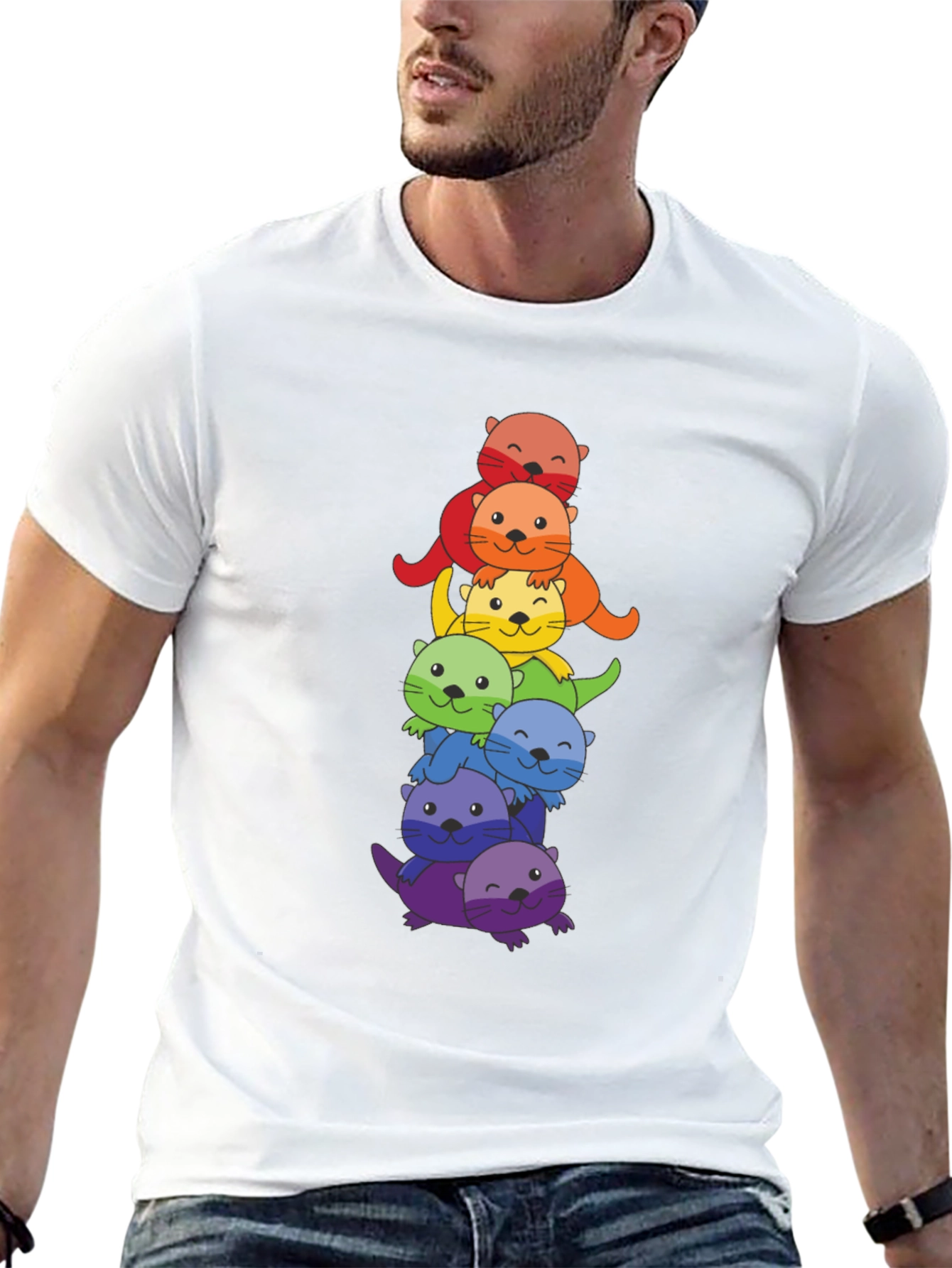 Rainbow Otter Stack Graphic T-Shirt