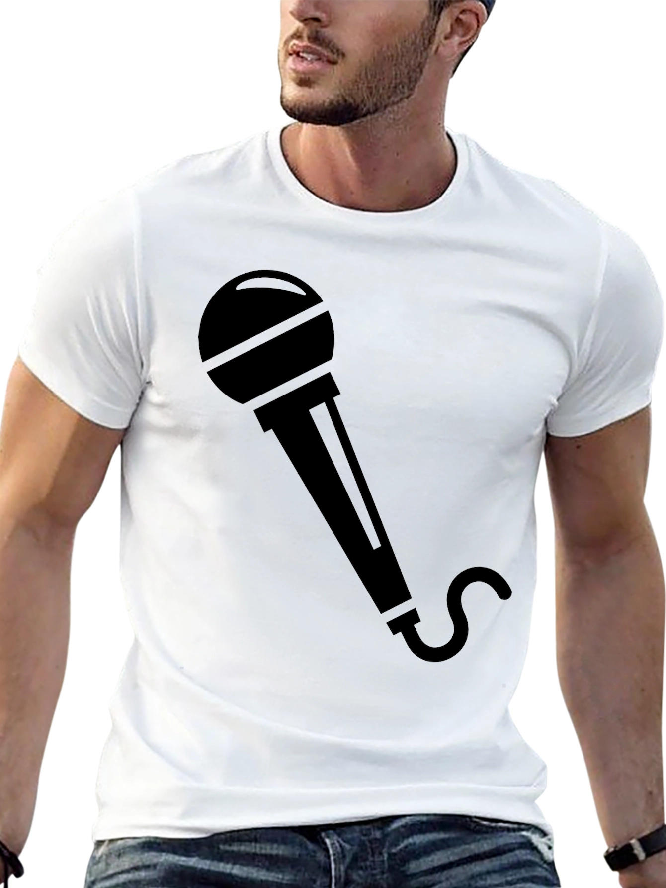 Microphone Graphic Tee - Black Crew Neck