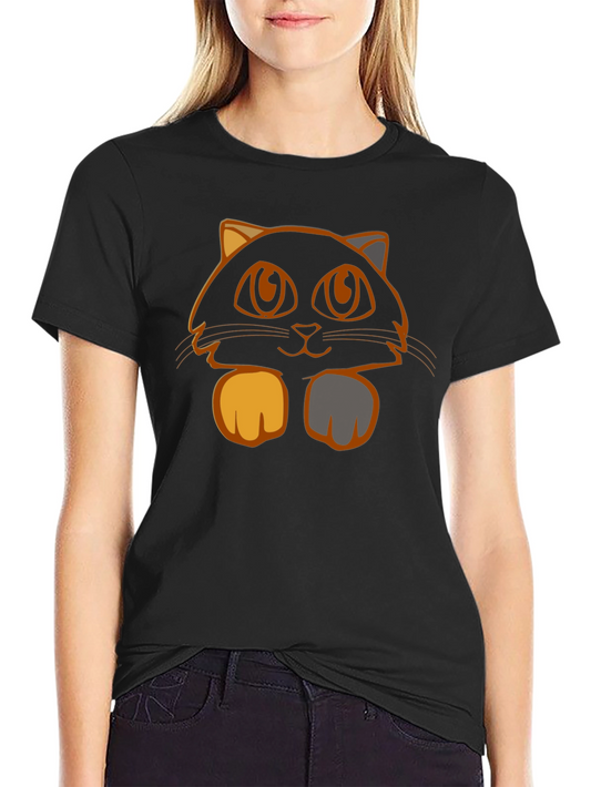 Cute Cat Graphic Tee - Black Cotton T-Shirt