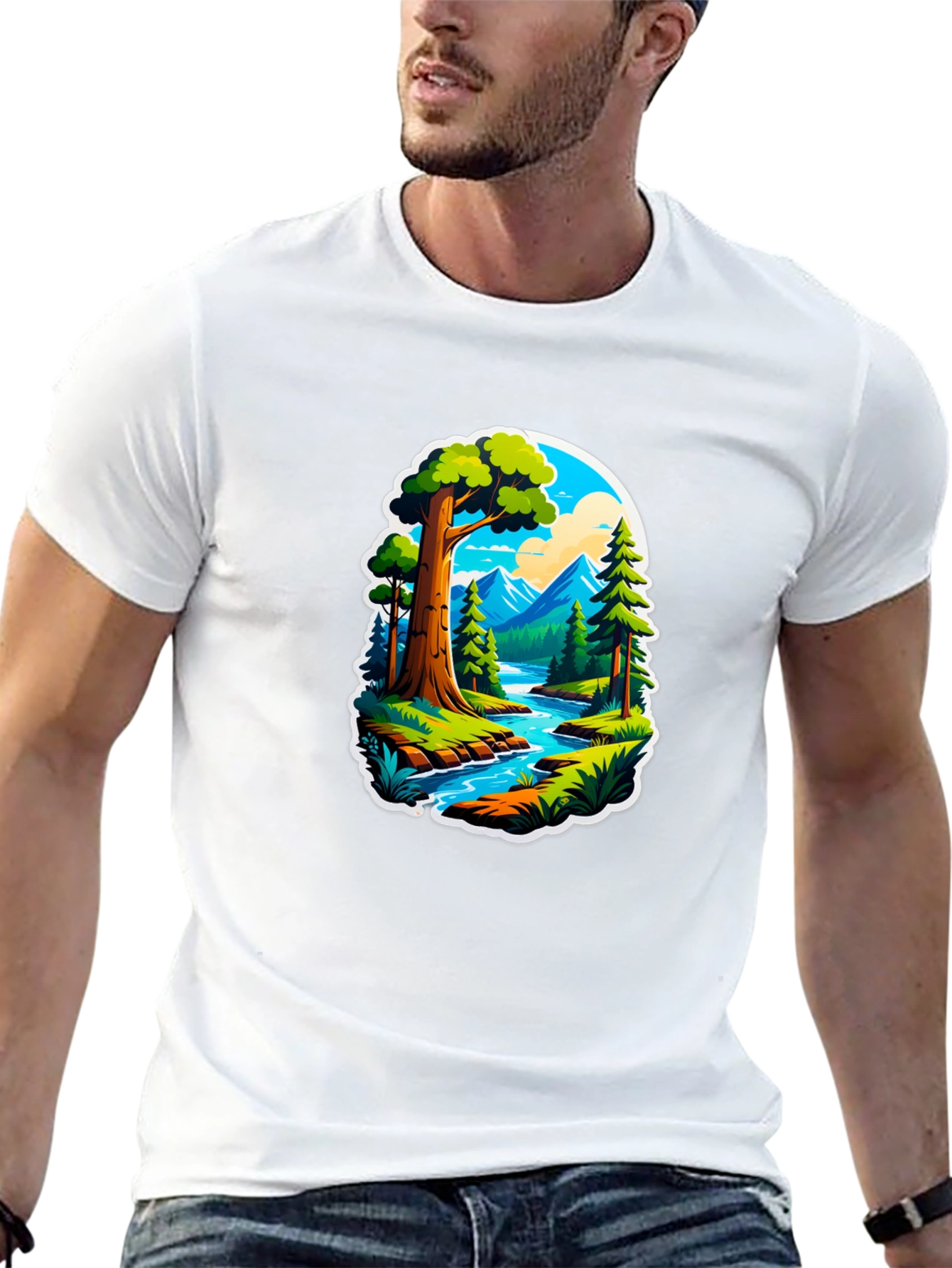 Nature River Scene Black Graphic Tee