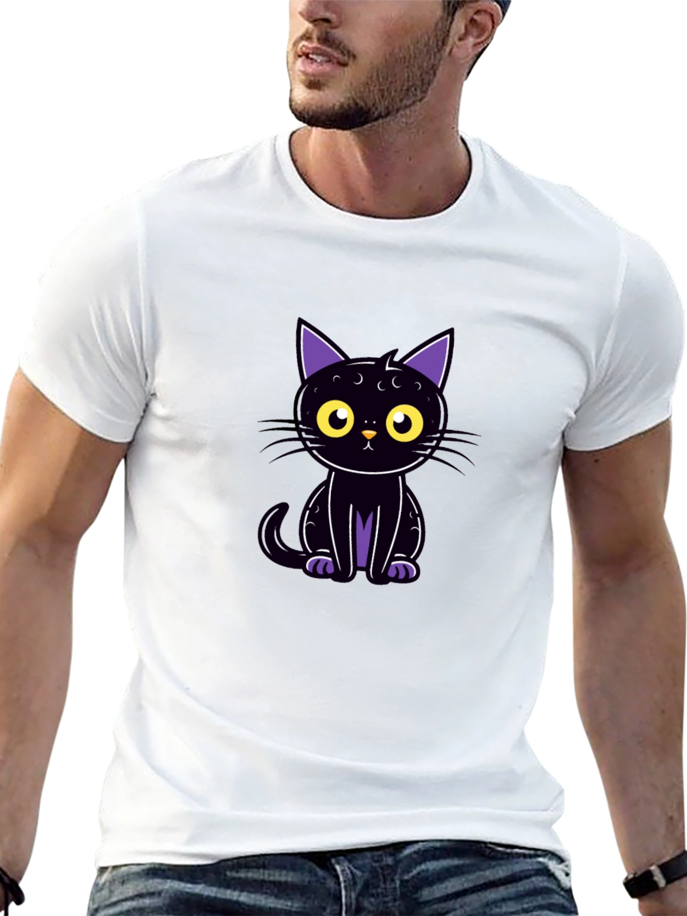 Cute Black Cat Graphic Tee - Halloween Style