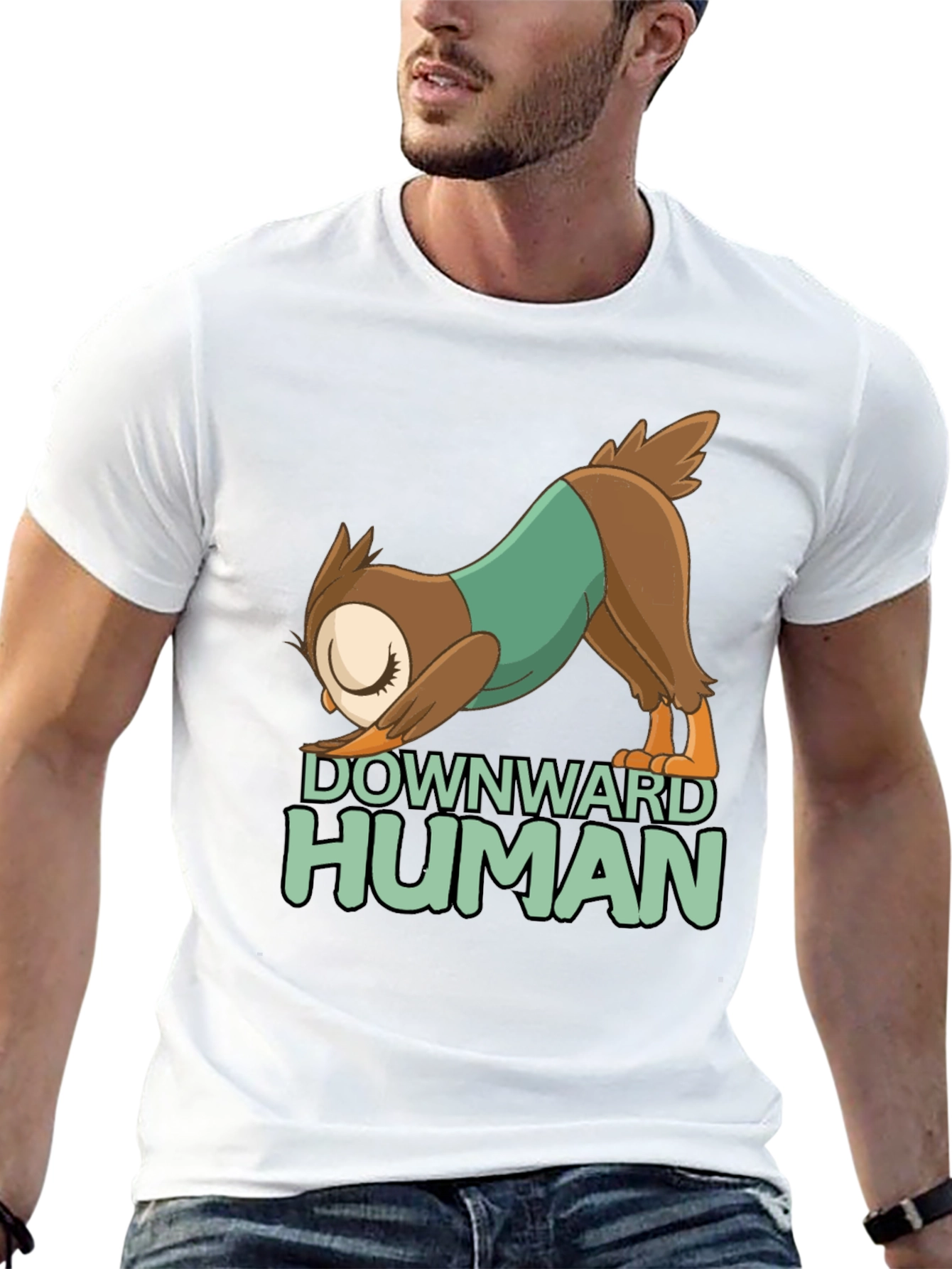 Downward Human Yoga Owl T-Shirt - Fun Graphic Tee