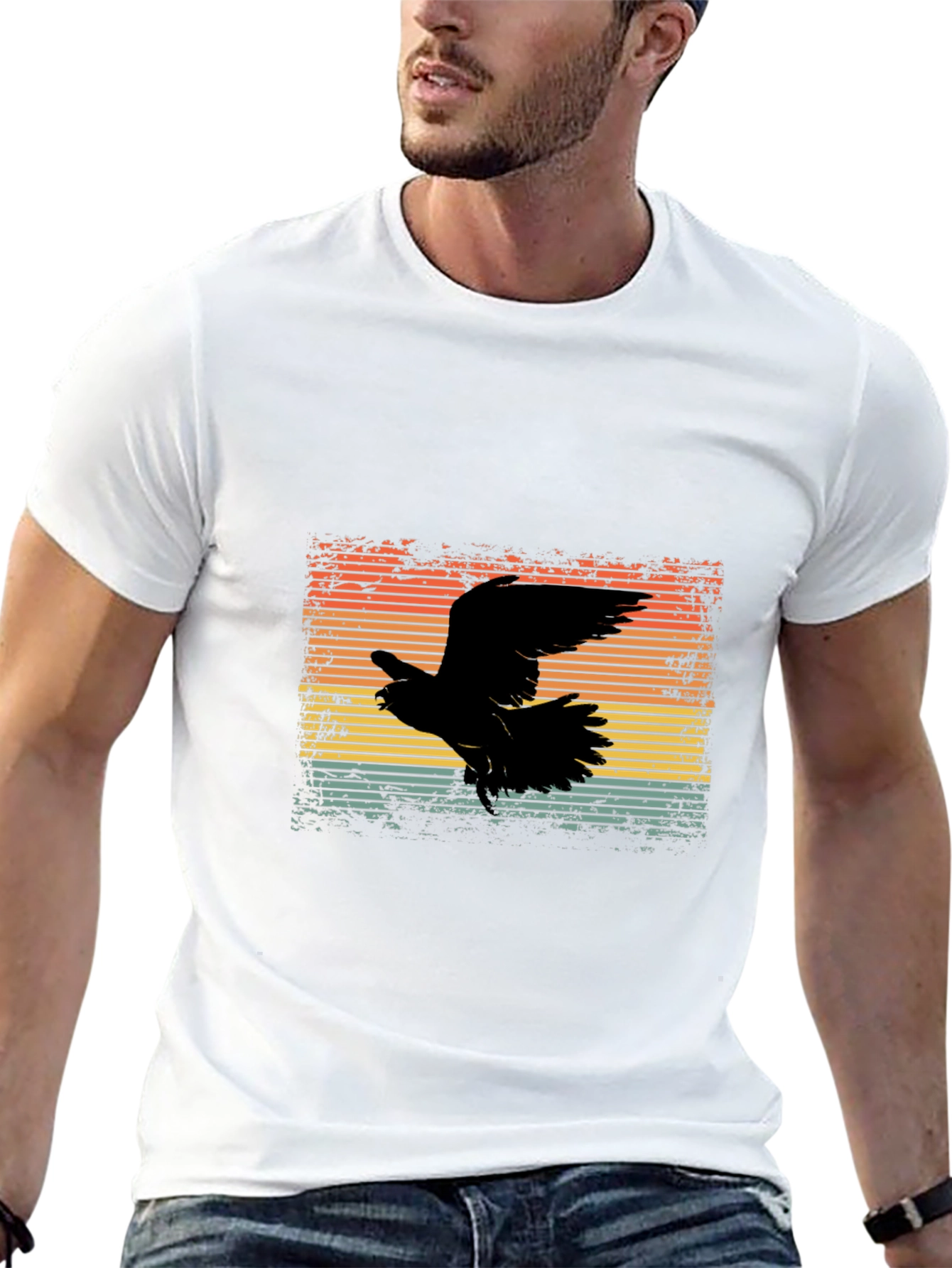 Retro Raven Graphic Tee - Mens Black T-Shirt
