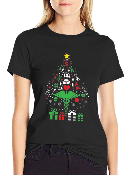 Nurse Christmas Tree Graphic T-Shirt