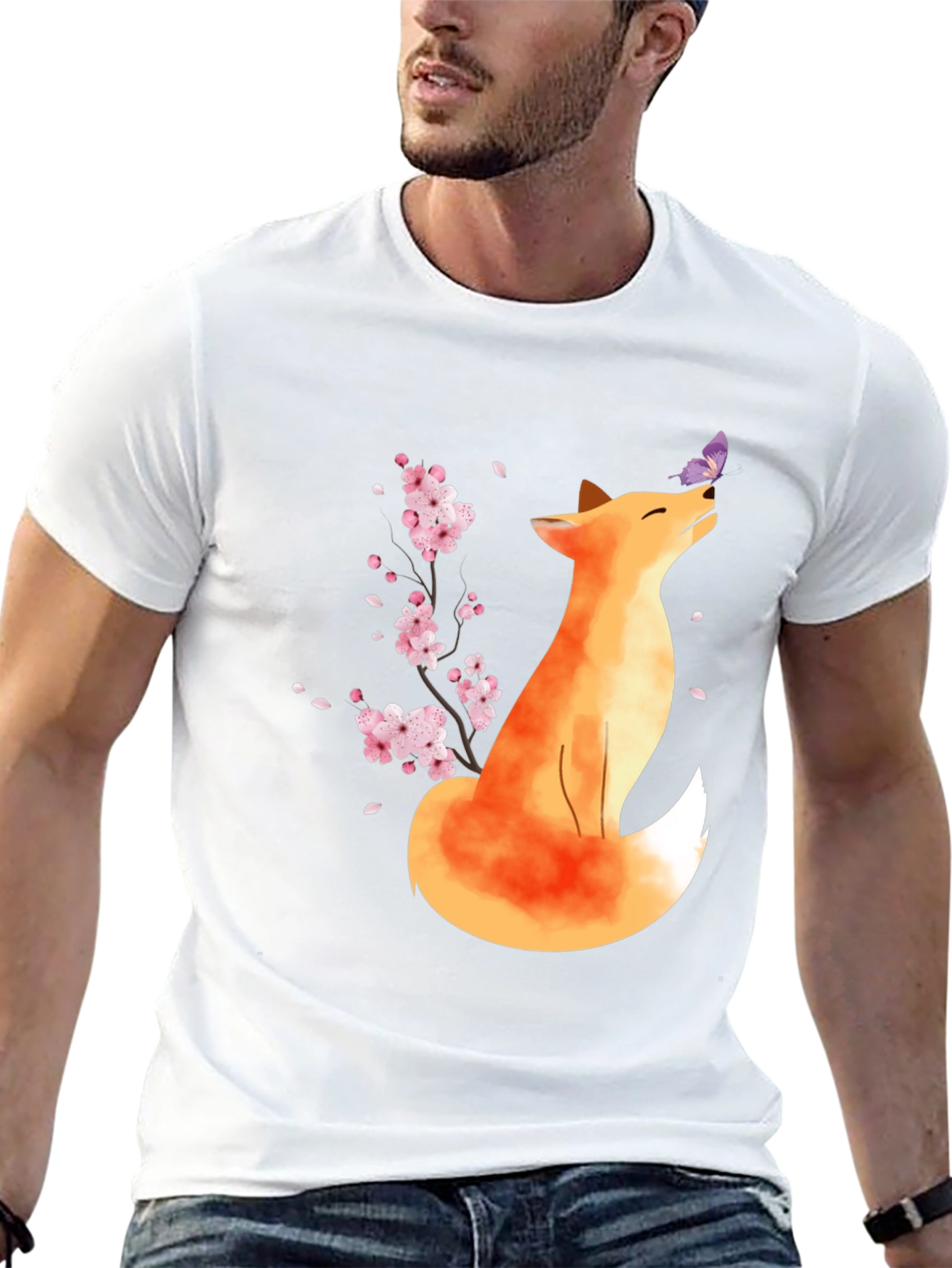 Fox and Butterfly Black T-Shirt