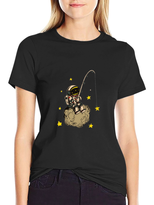 Astronaut Fishing Starry Tee - Outer Space Cotton T-Shirt